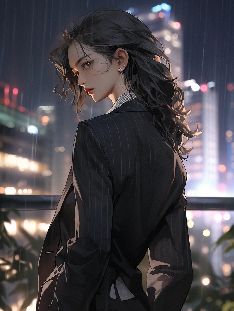 西装暴徒 女士版 半身像  黑西装帅气女生卡通插画