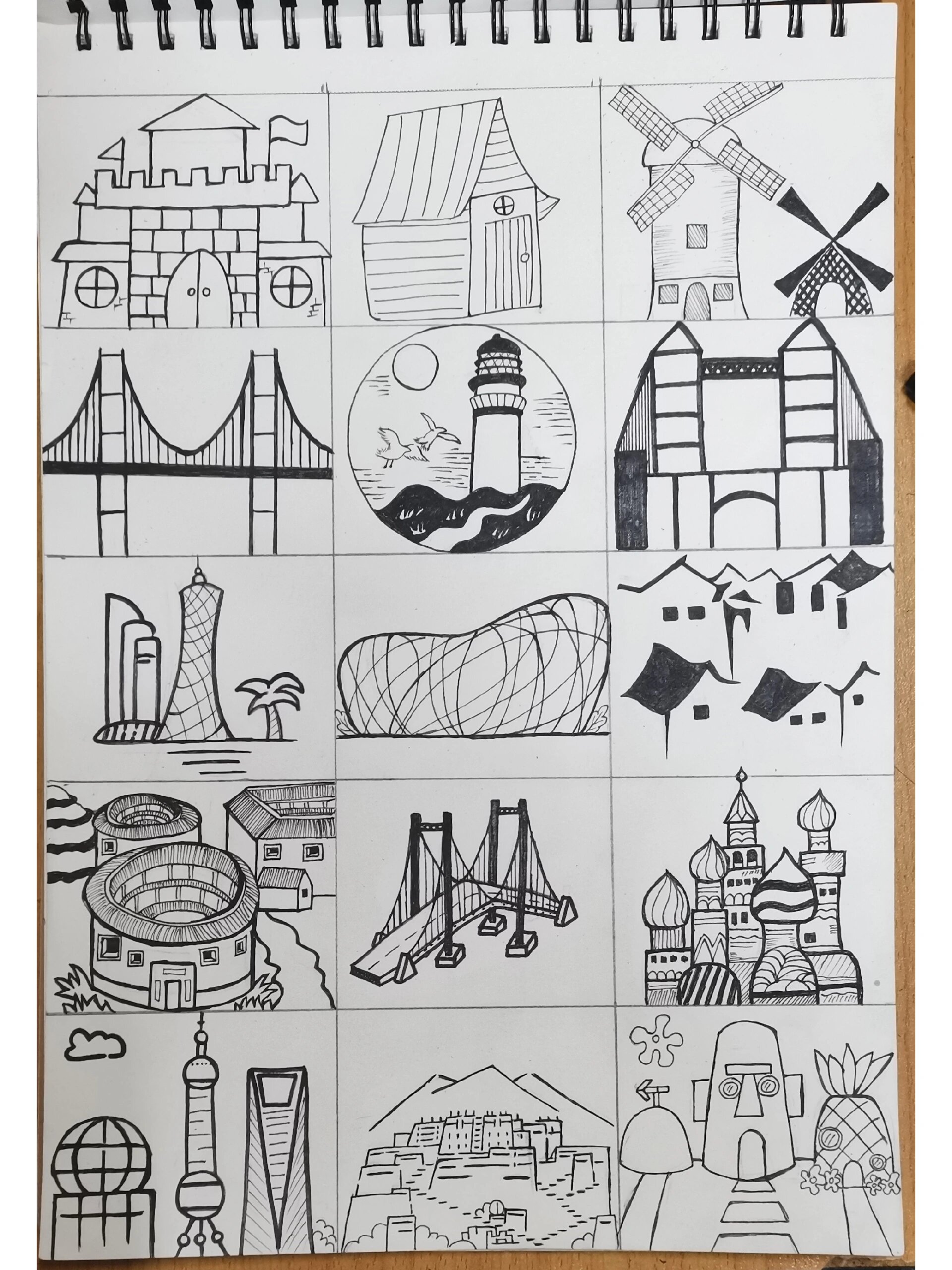 建筑类简笔画/黑白画 幼儿简笔画 每次画完都超级有成就感