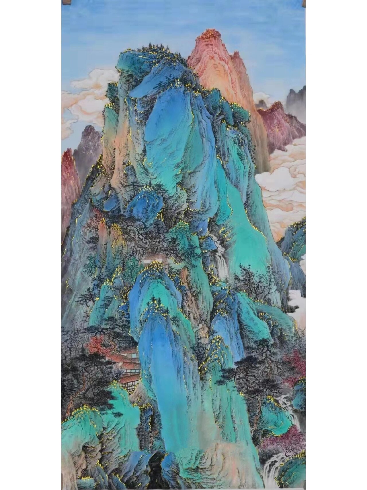 青绿重彩纯手绘国画山水画