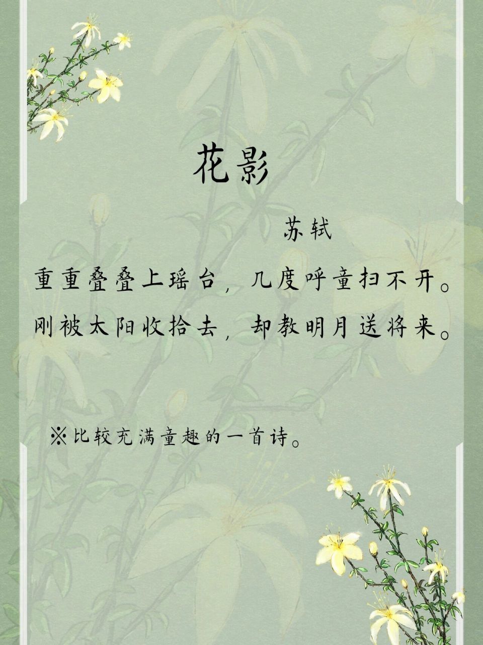 每日一首诗词34《花影》苏轼 2022.1.16 充满童趣的一首诗
