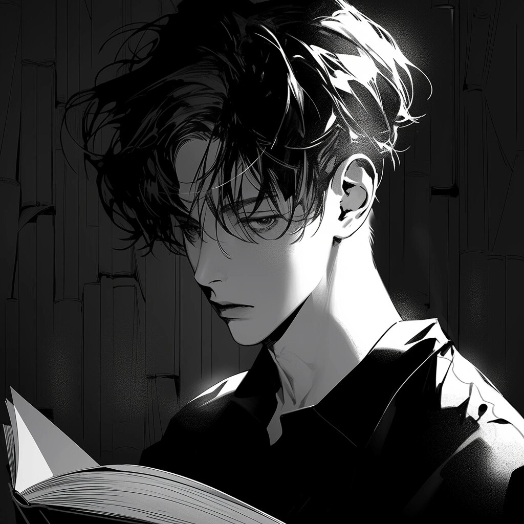黑白看书男生头像