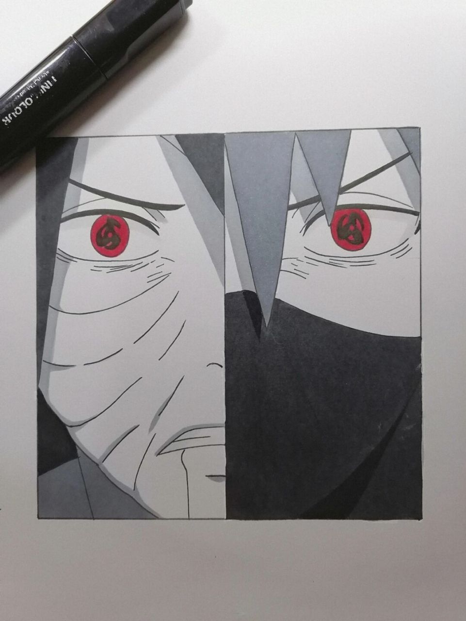 卡卡西与带土 #火影忍者# #手绘教程# #带土# 认真画画