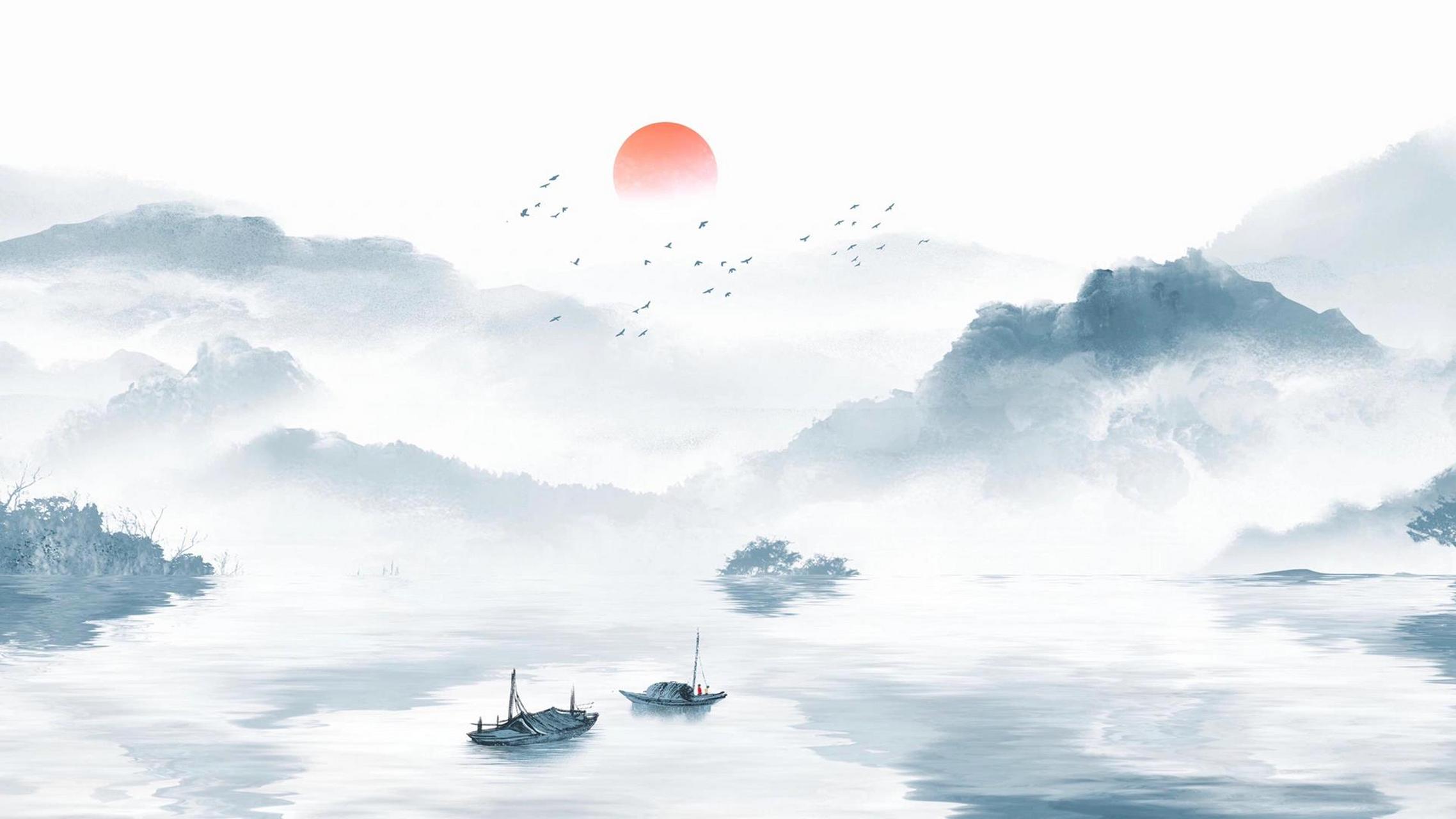 今天就和大家非常一组优质的水墨古风山水画～ 	 可以用来做海报模板