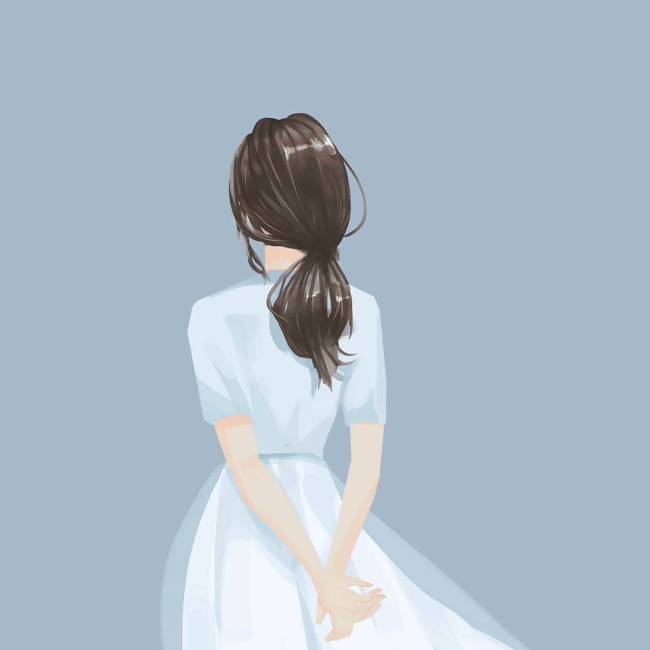 手绘女头丨超仙气女生背影头像 只要在努力的路上,一切都会朝着你你所