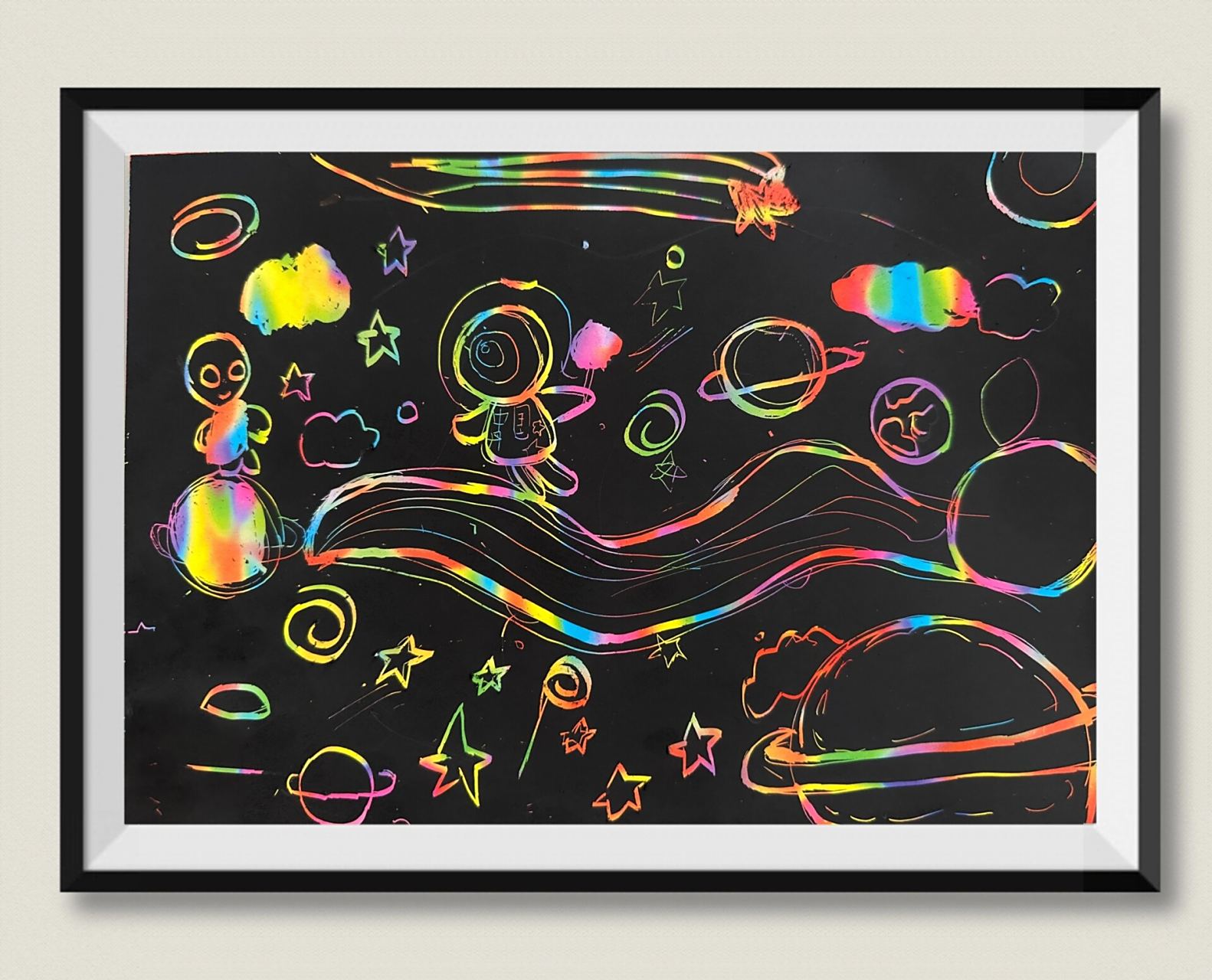 快来看孩子们的星空联想刮画作品