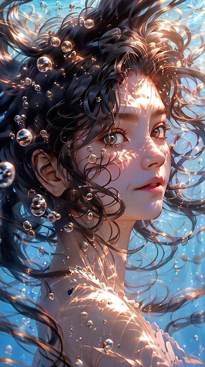 让ai触手可及美少女二次元水中的美少女,妩媚而玄幻神话美女手机壁纸