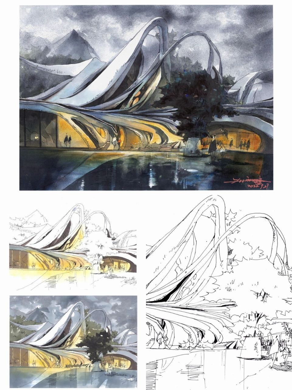 未来感满满的建筑马克笔设计手绘 马克笔|建筑|手绘