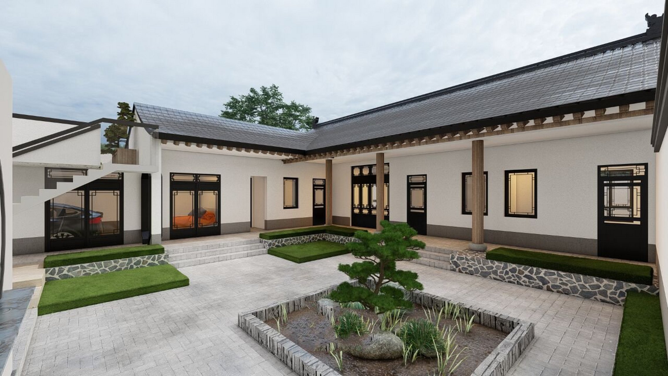 一层新中式风格农村自建小院(附平面图) 92项目概况 建筑面积丨268