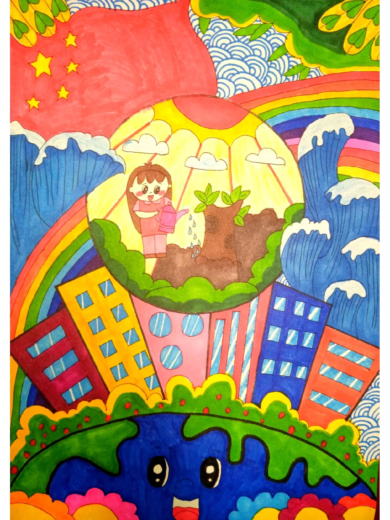 保护我们的地球绘画 8k 马克笔 儿童画