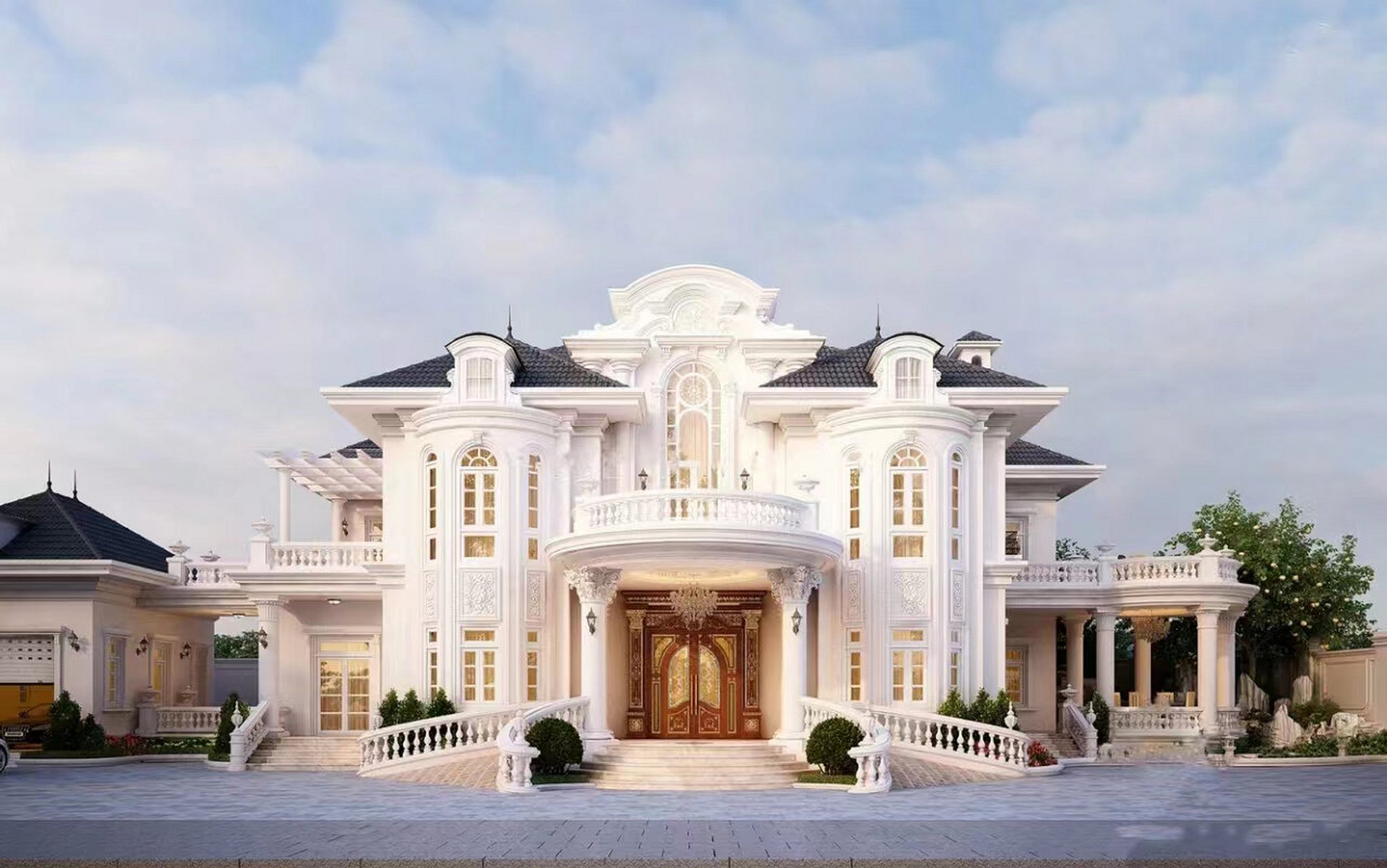 清新典雅的两层欧式别墅,入户门头太美了!