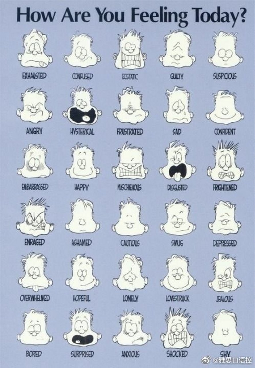 表达心情的词汇: embarrassed尴尬 ashamed惭愧 flustered慌张 guilty