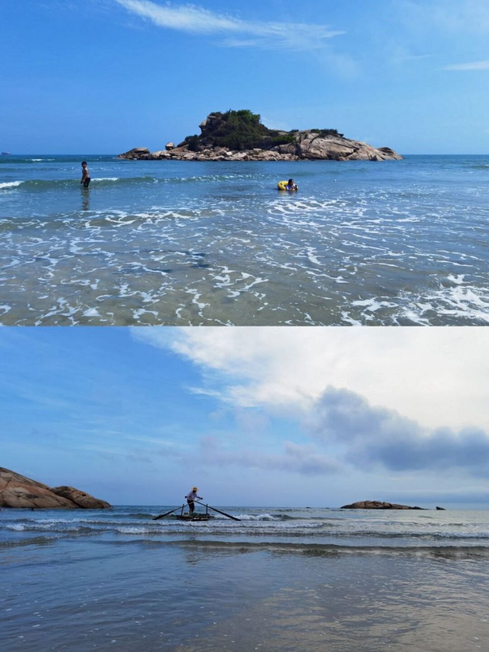 90狮子岛位于惠东平海,沙滩边有一块大礁石,外形看上去就像一头俯卧