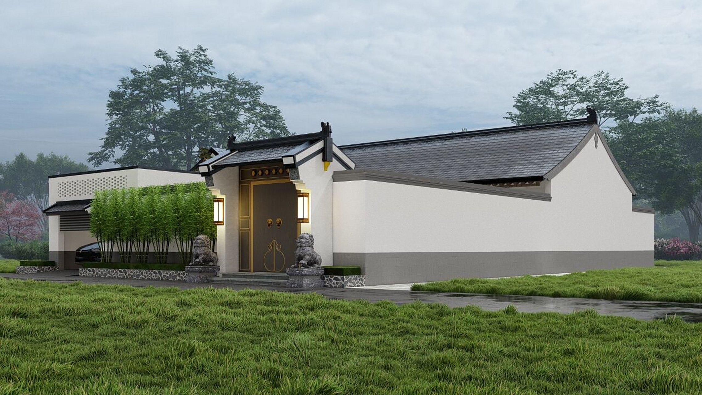 一层新中式风格农村自建小院(附平面图) 92项目概况 建筑面积丨268