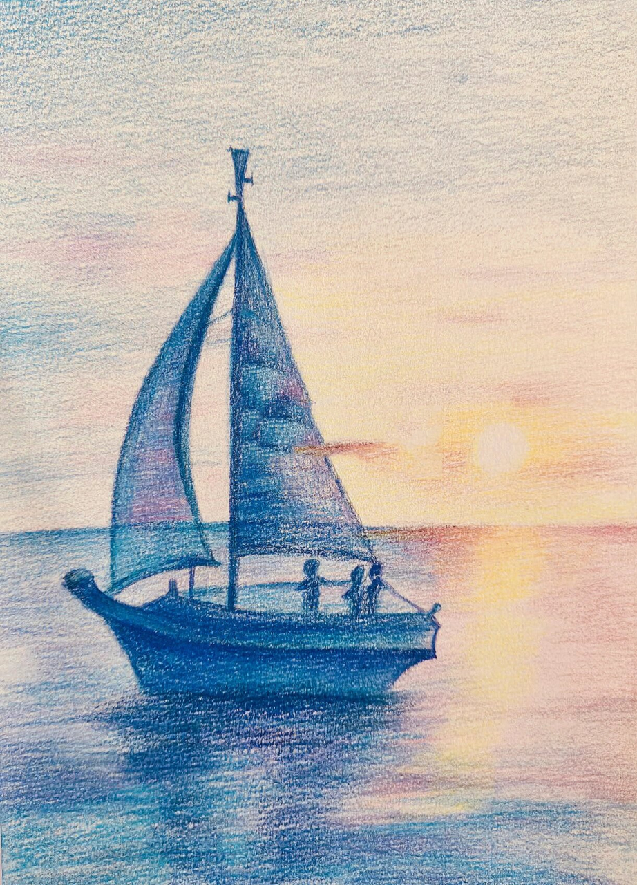 彩铅风景,海平面,彩铅海景 彩铅风景,海平面,彩铅海景