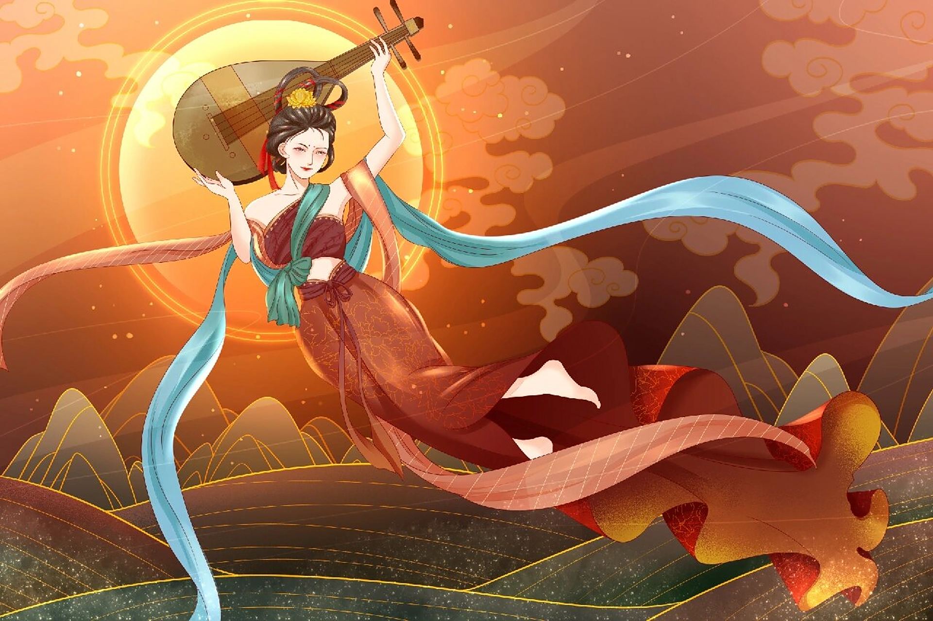 敦煌飞天|国潮插画 这期带来的是敦煌插画～ 	 提到敦煌,人们首先想到