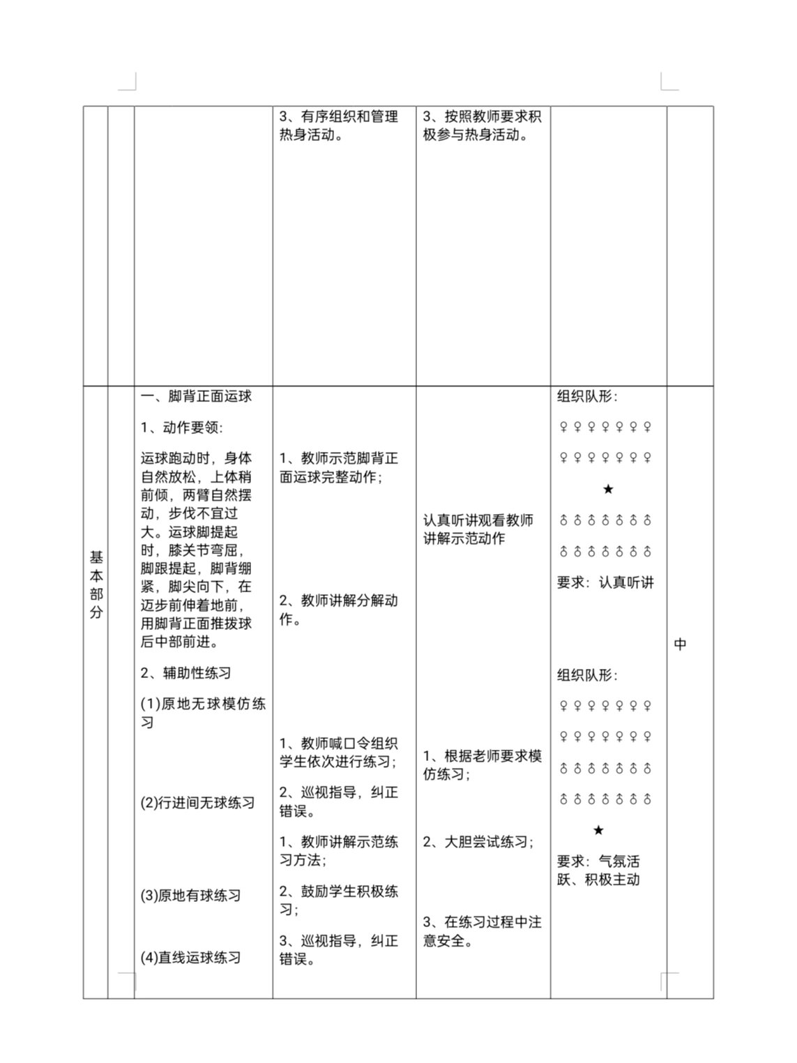 《足球脚背正面运球》教案
