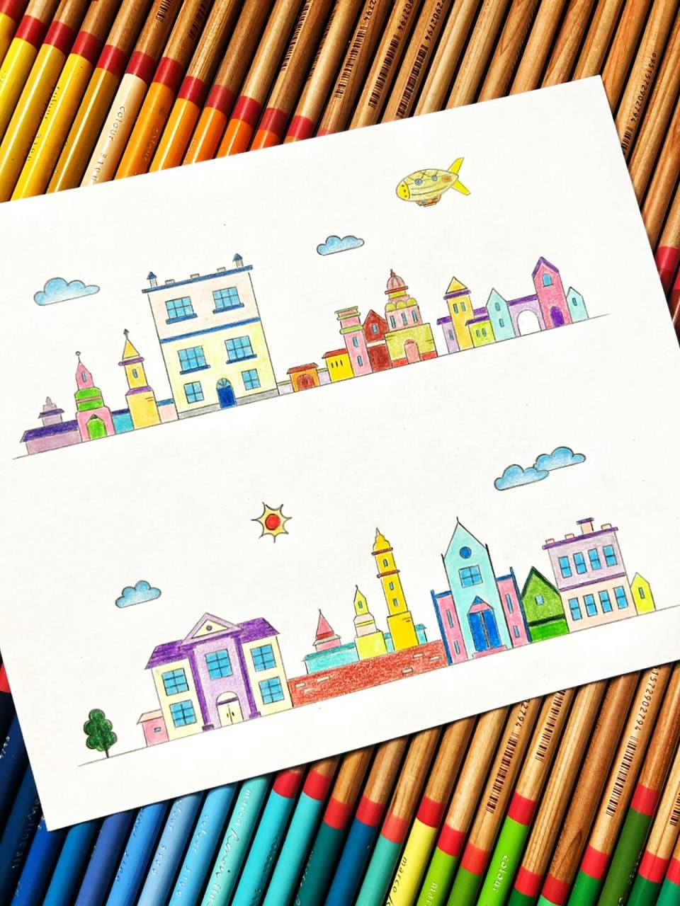 七彩城市简笔画 #简笔画# #简笔画教程# #画个简笔画# #画画的日常