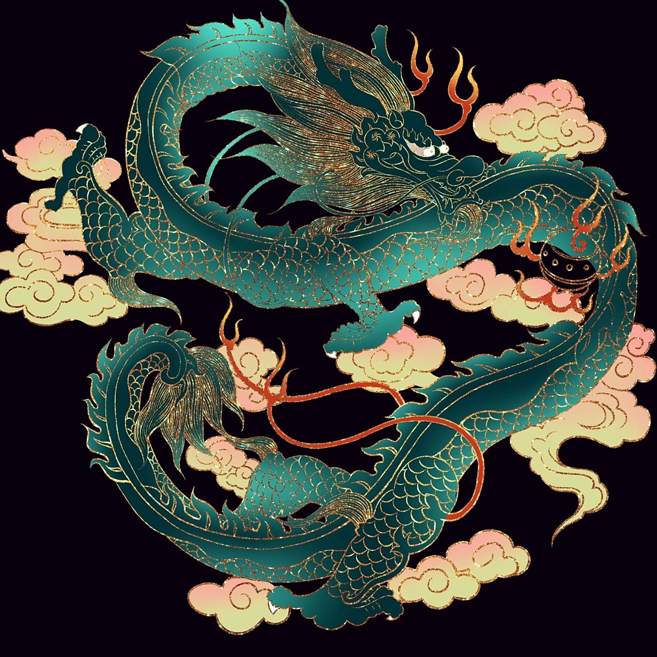 每日一画|龙的插画画法 附金箔纹理素材 今天练习了线条 用到的工具是