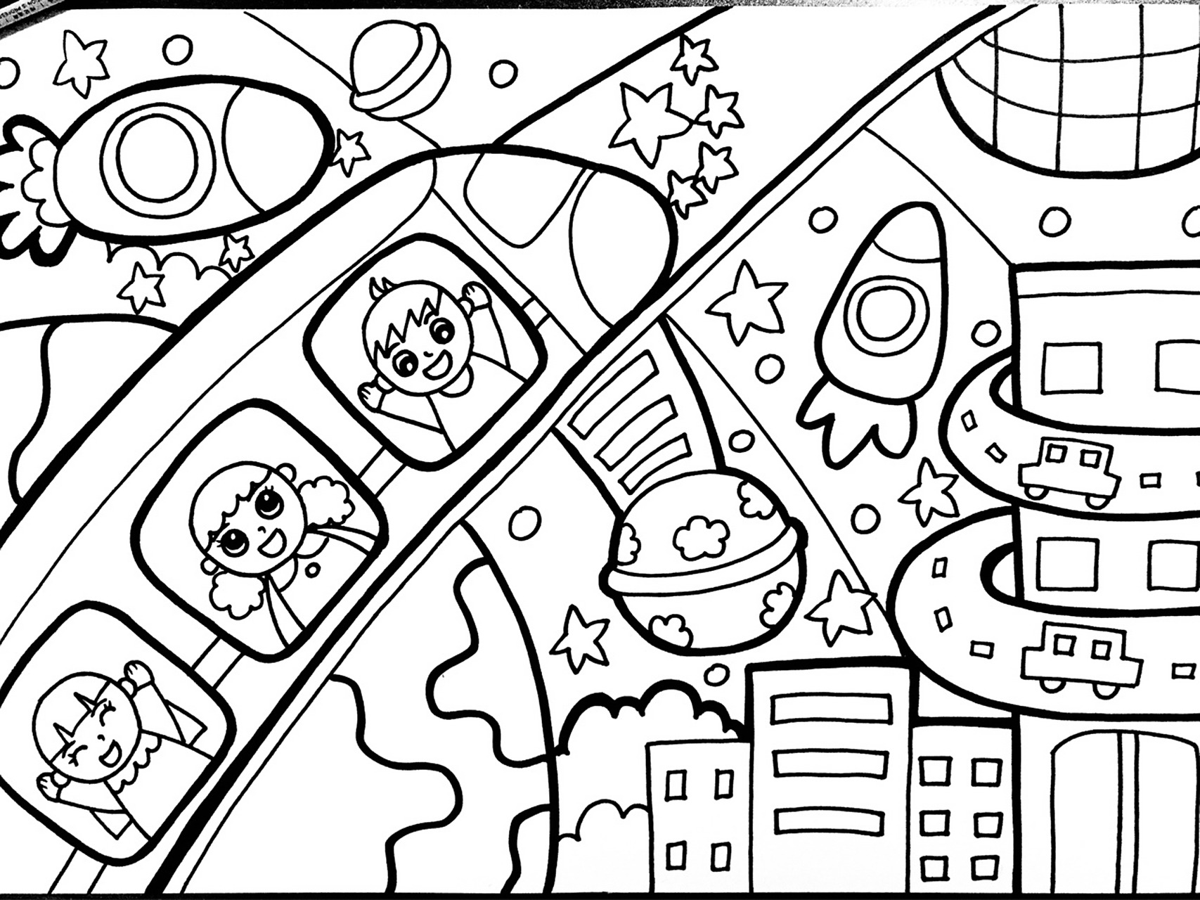 【未来宇宙城92】马克笔创意儿童画卡通画备 此作品含线稿图 材料