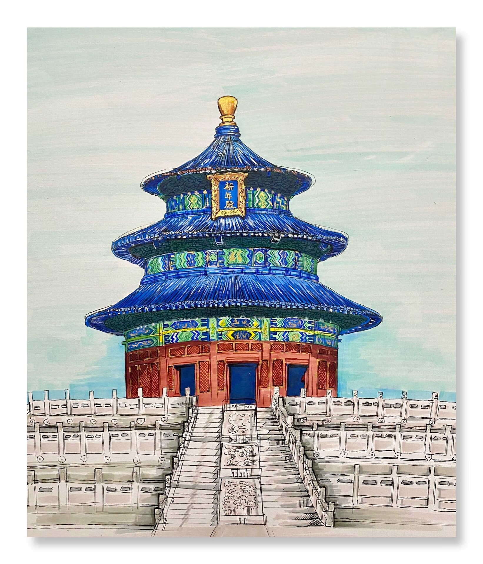 手绘 天坛-祈年殿