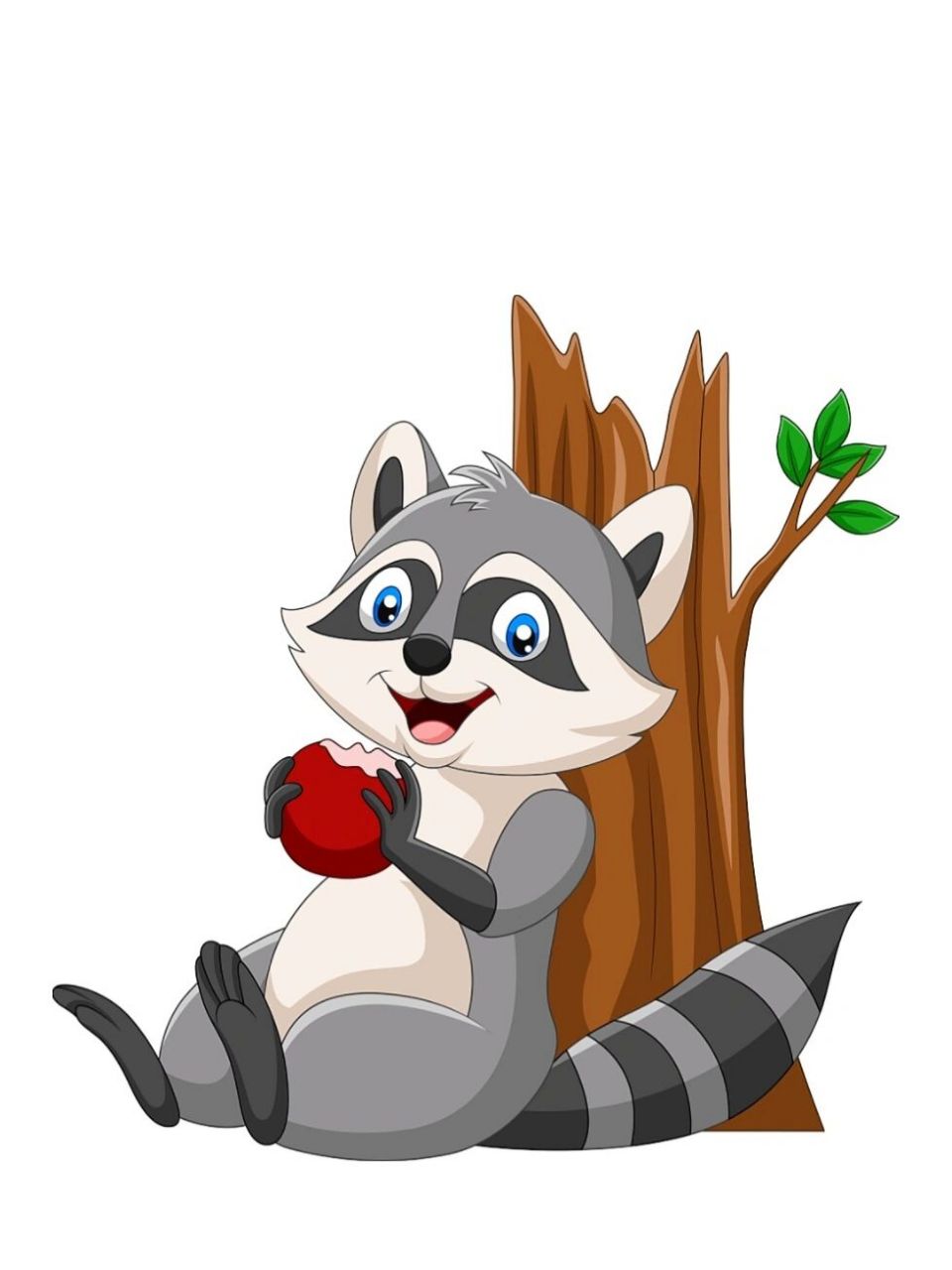 免抠元素|树枝上的卡通浣熊 也许有很多人会觉得浣熊非常可爱 我只能