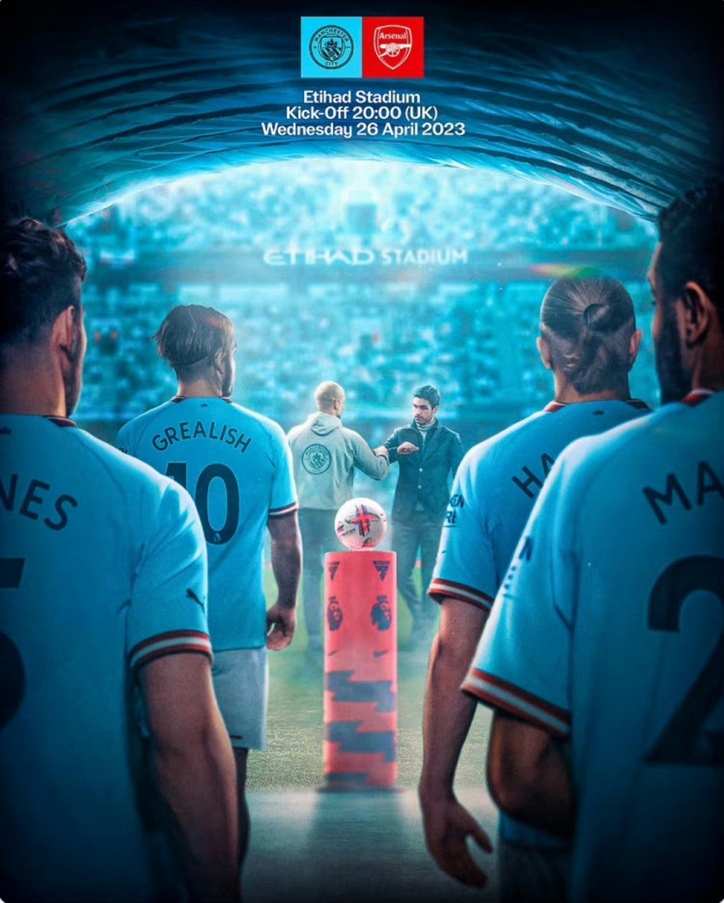 曼城官方在赛前发布了本场比赛的海报,海报上瓜迪奥拉和阿尔特嗽谮