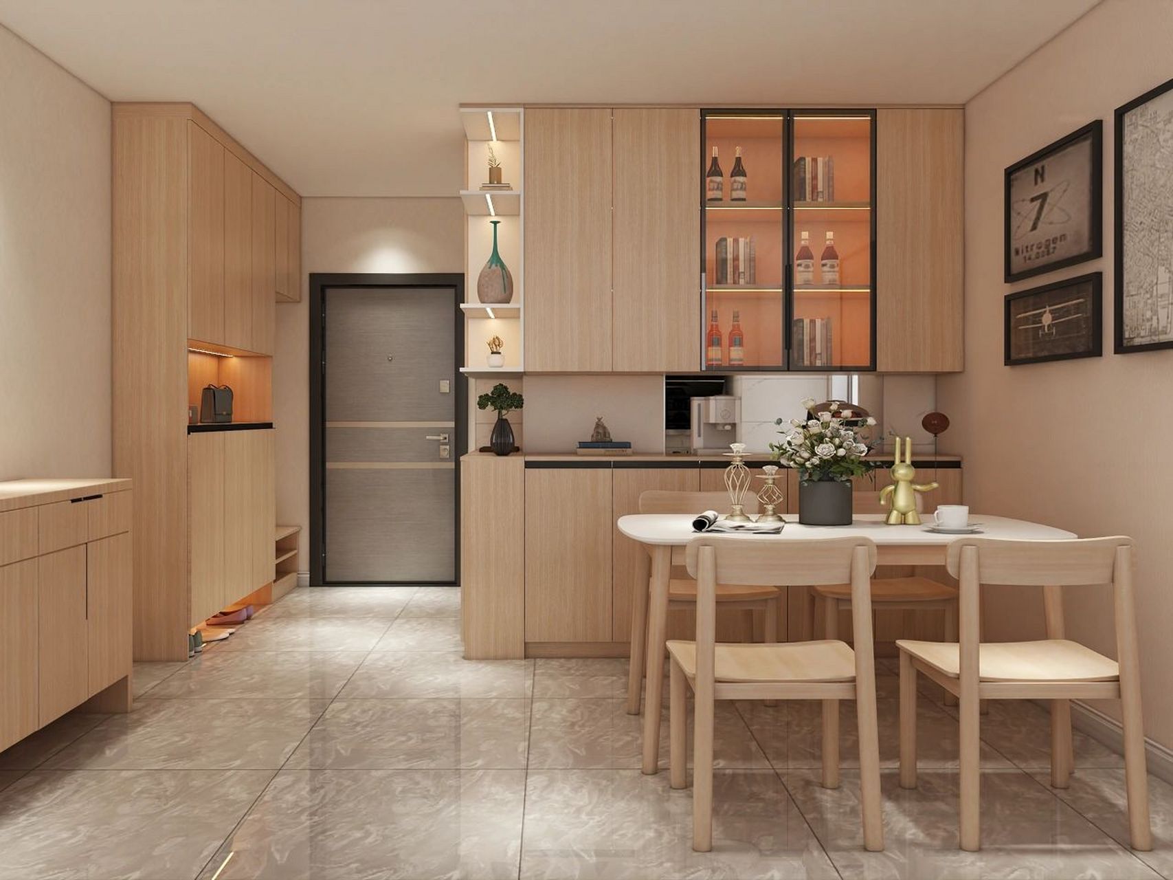 原木色柜体配白色柜门永不过时