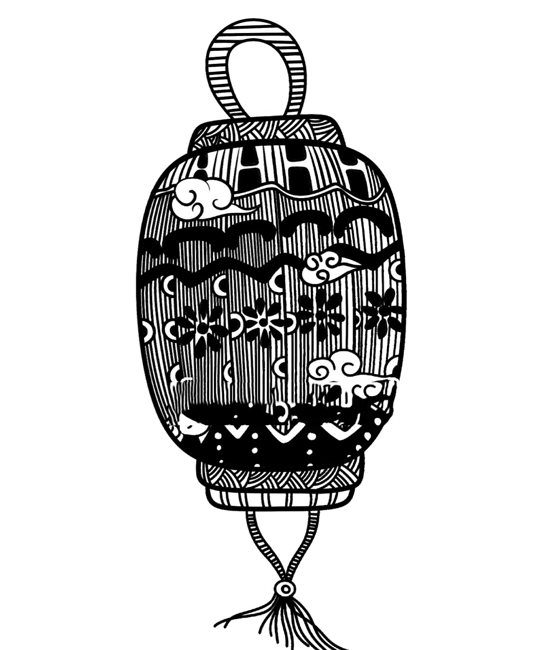 《元旦花灯》黑白线描画灯笼合集 喜迎元旦!