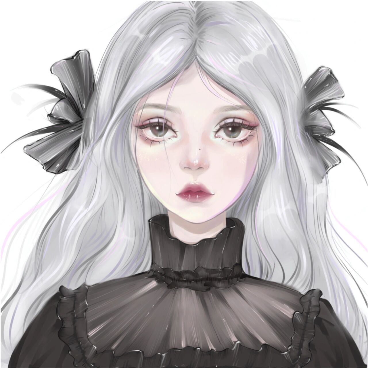 d28-暗黑病娇系女生手绘头像(附过程) 绘画工具:ipad procreate 笔刷