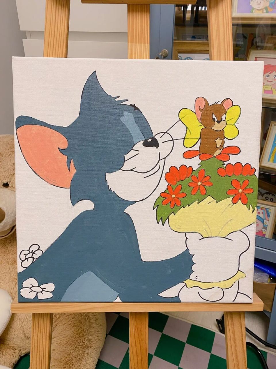 丙烯画,猫和老鼠