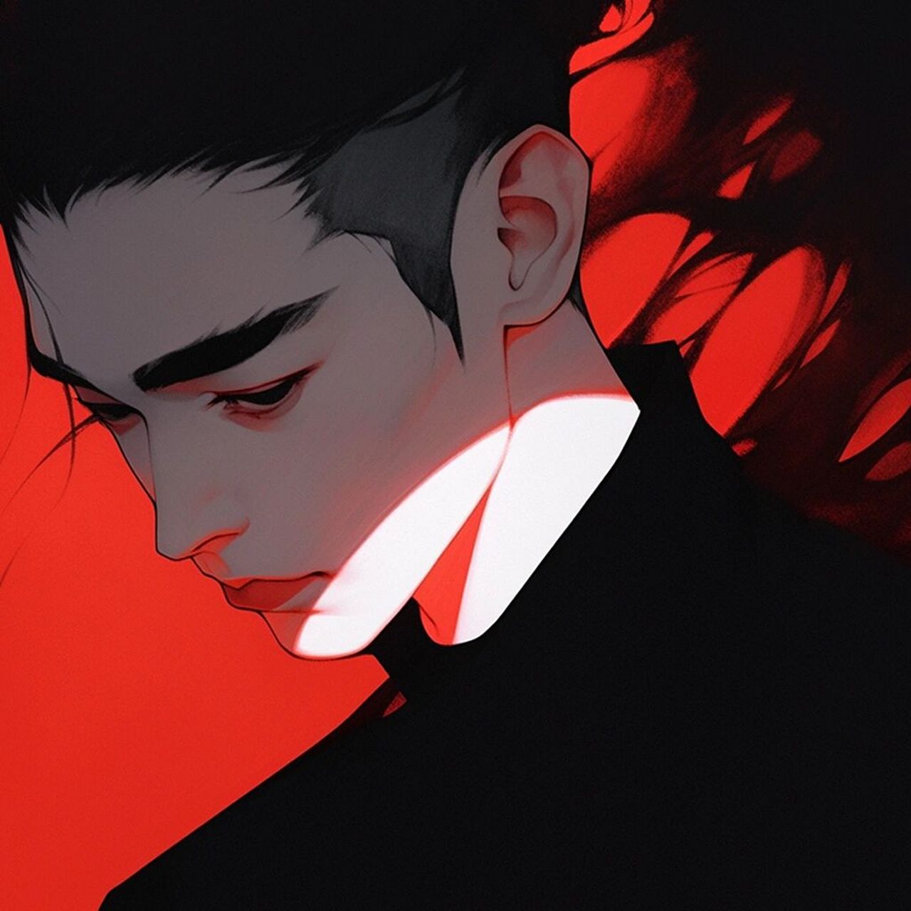 禁欲系高冷红黑色氛围感帅哥头像 还不是特别稳定,经常会出现多余元素