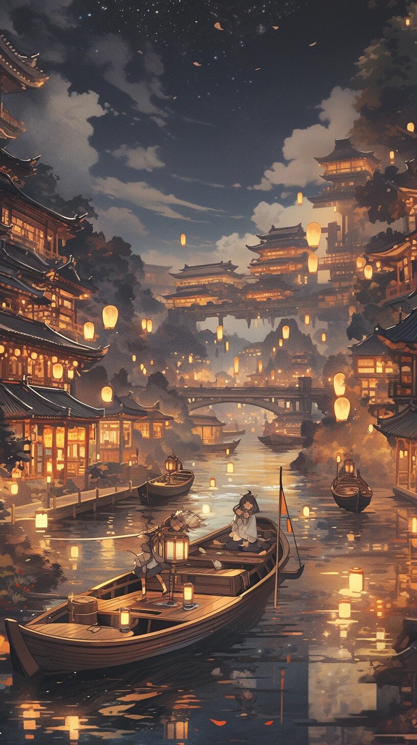 梦幻古风场景,唐朝不夜城,壁纸,背景