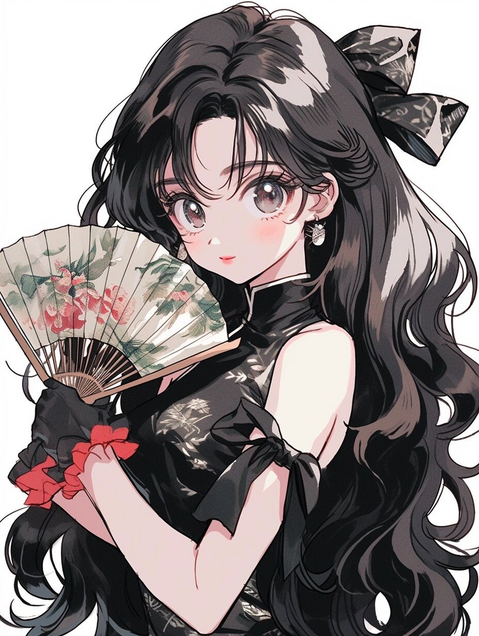 midjourney国风旗袍漫画精美头像 咒语:a girl with long black hair