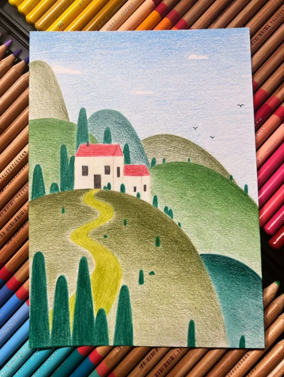 山景系列(彩铅画) #每日一画画# #简笔画# #彩铅画# #手绘临摹# #彩铅