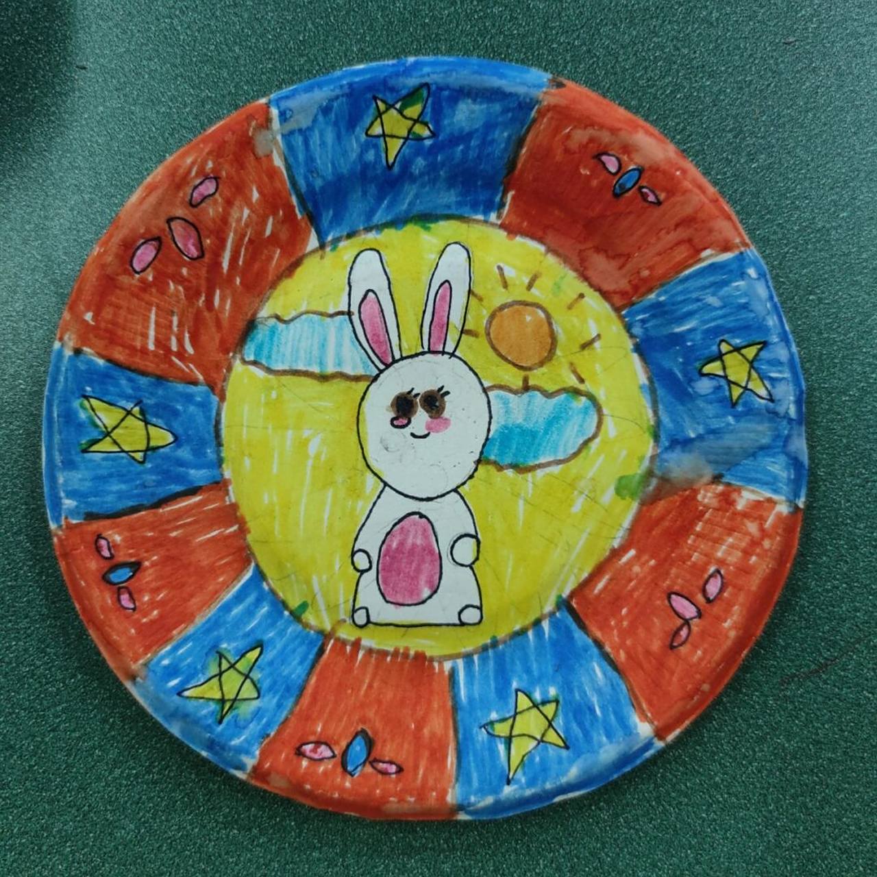 一年级学生作品～纸盘画 一年级的乖乖些太棒啦919191#美术老师