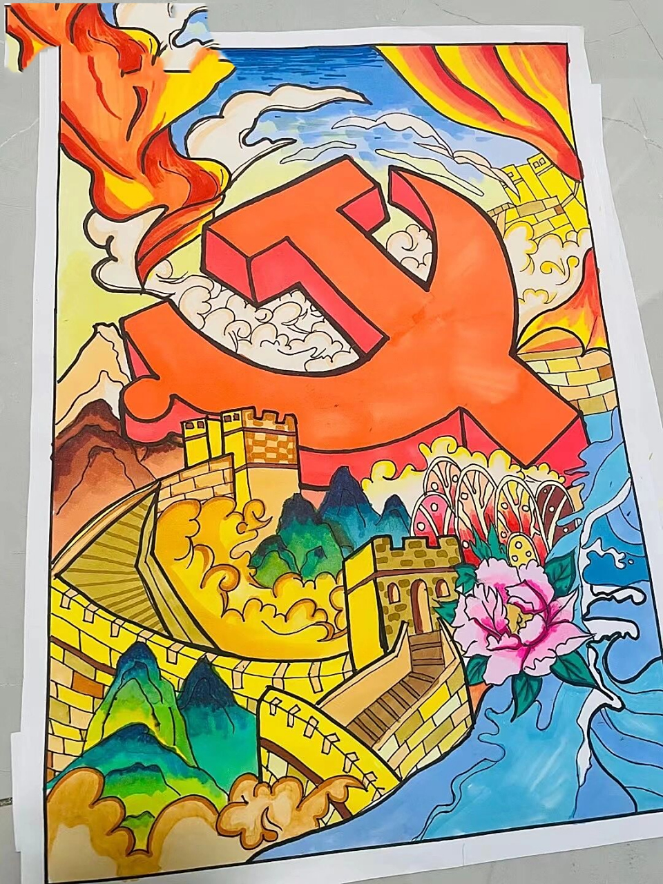 爱国爱党主题绘画 爱国主题绘画 国庆节儿童主题画 和谐社会国繁荣,共