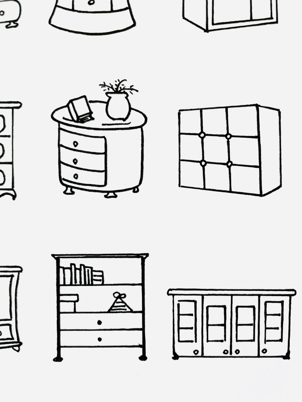 【简笔画】柜子96 分享一组家具简笔画—柜子 方的,圆的,高的,矮的.