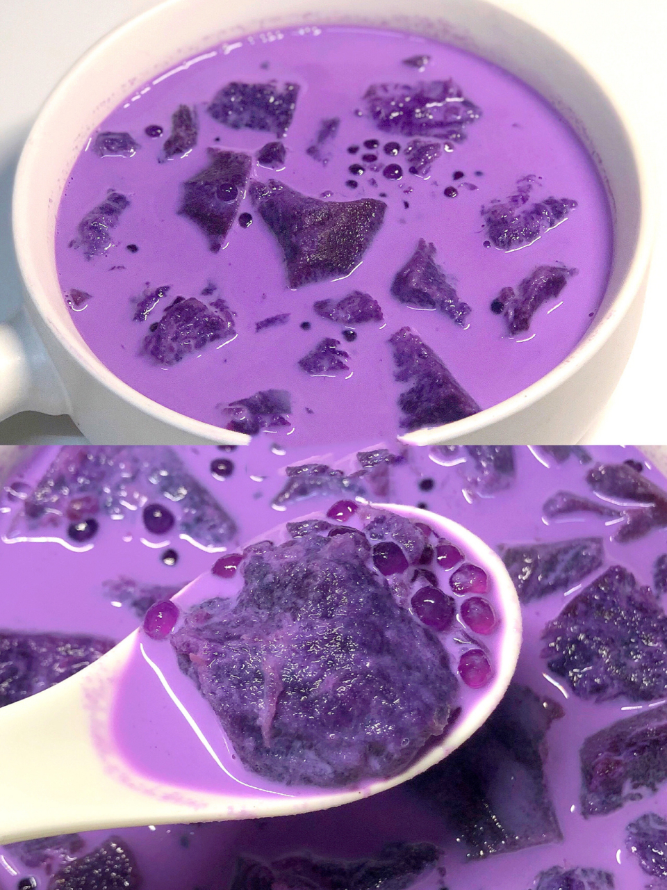 今天分享一道减脂期间也可以吃的甜品——奶香紫薯西米露,软糯的资眄