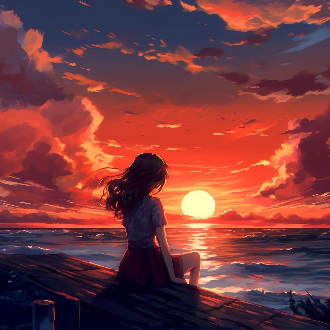 ai 微信头像 | 海边夕阳下的孤独女孩 在这个美好的时刻,我遇见了一个