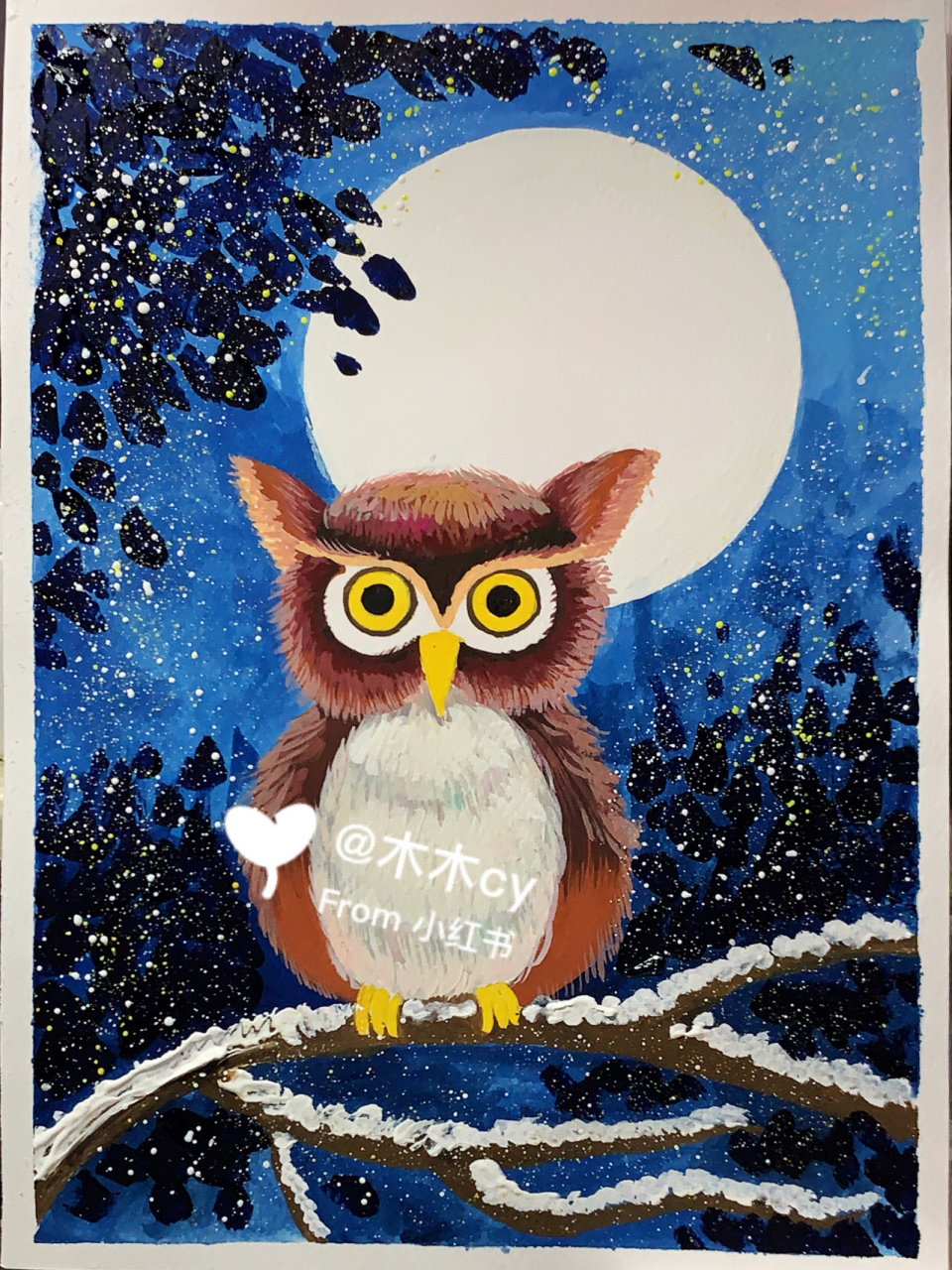 儿童水粉/猫头鹰 #水粉画