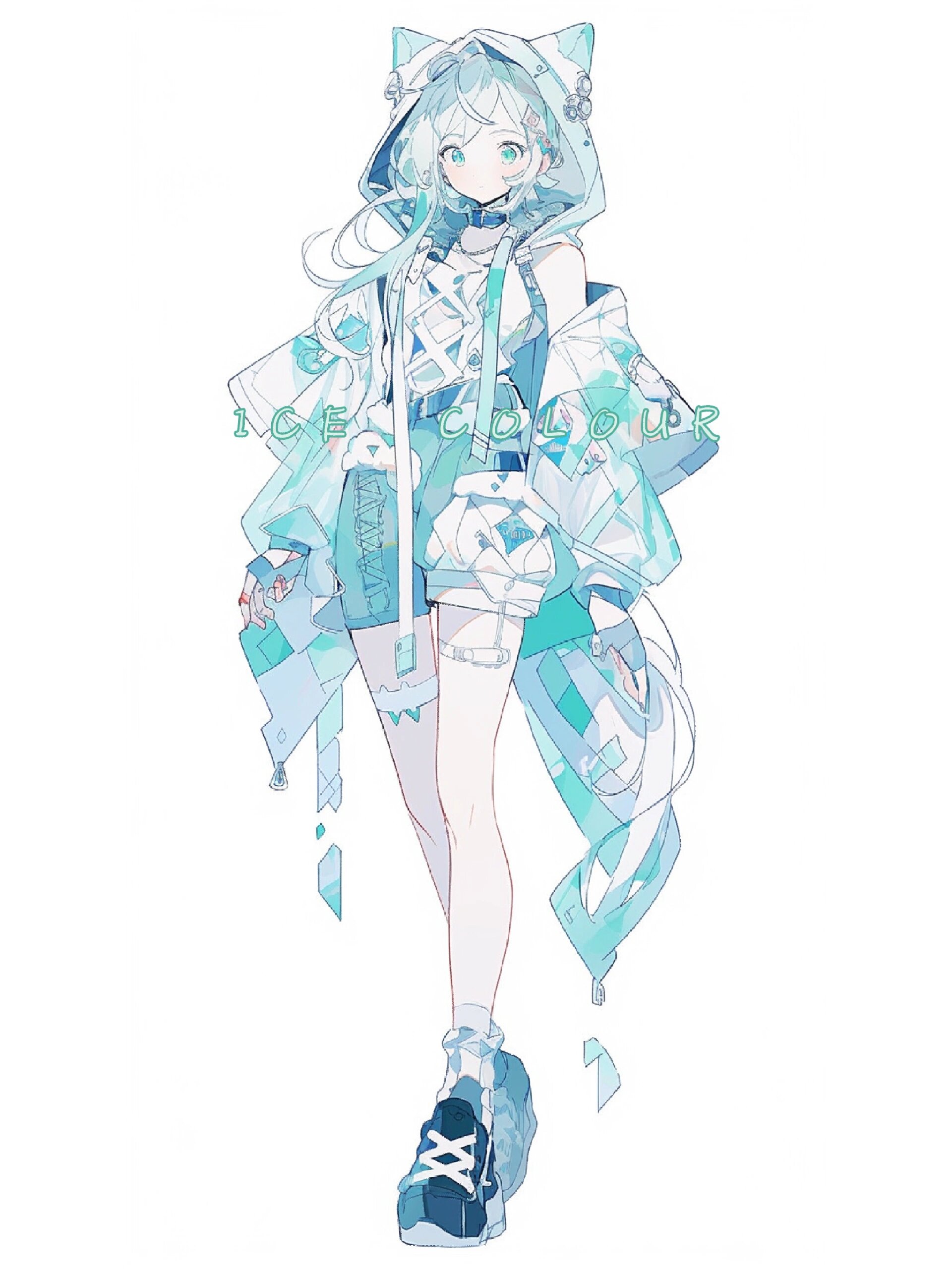 ai动漫服饰效果图展示,青色系