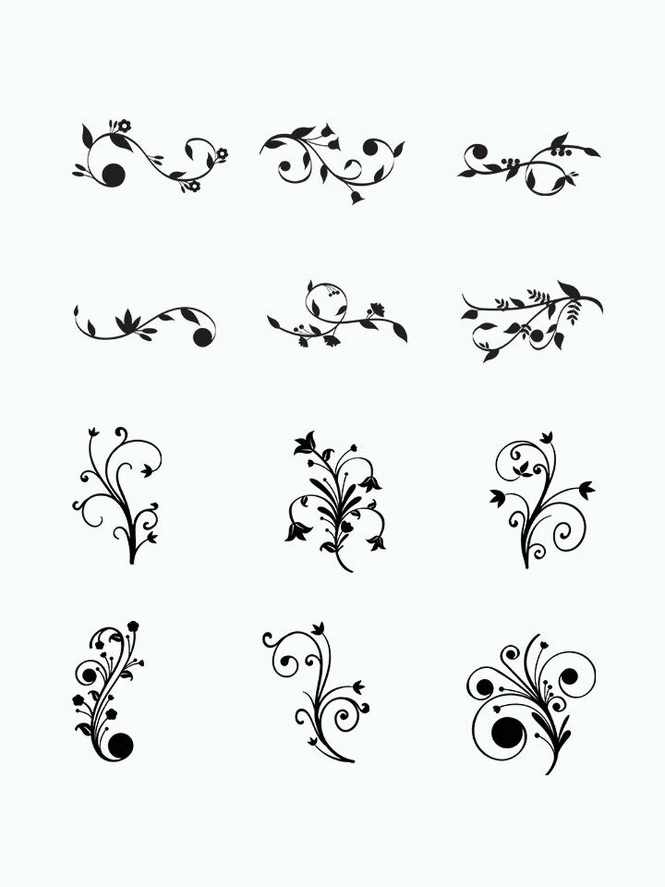 98今天分享几组多彩花纹藤蔓,花边素材,黑色