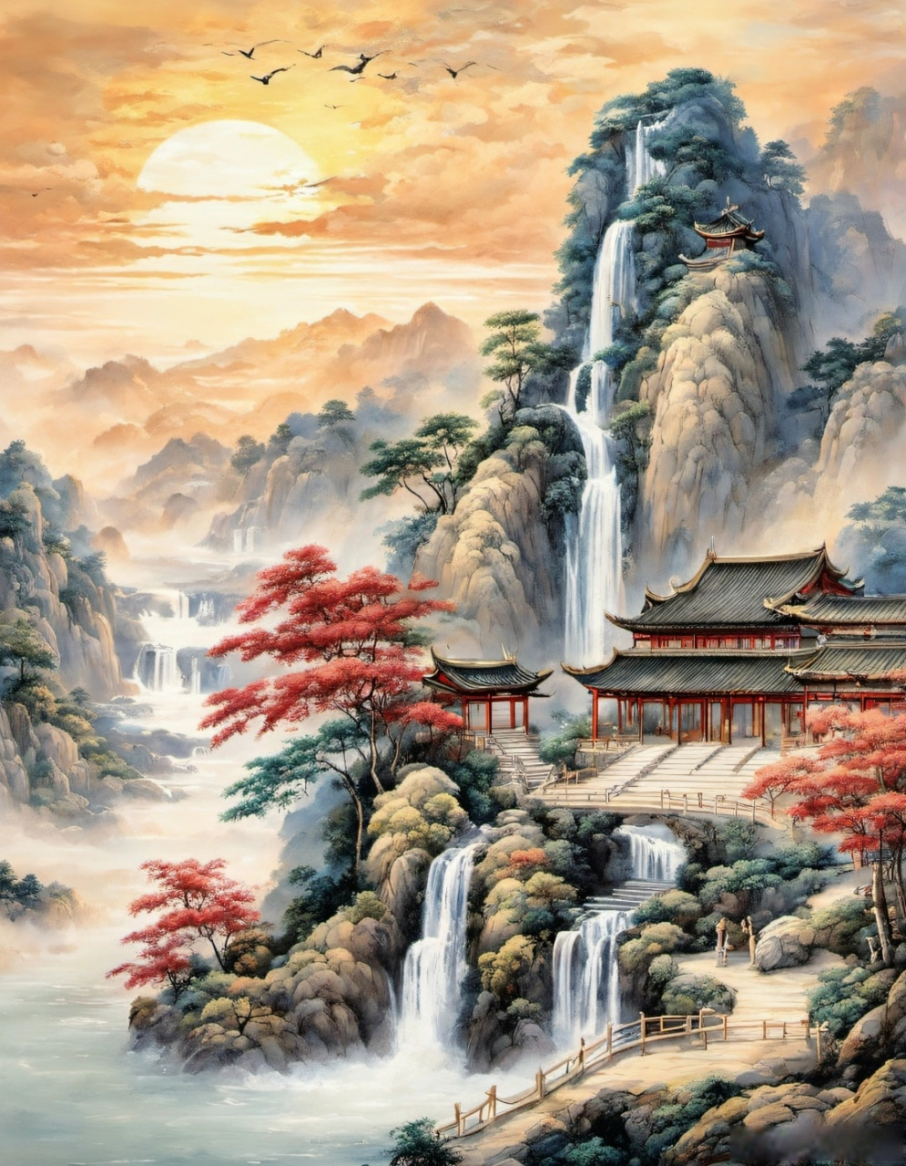 风水上对于山水画的喻意是"山主人丁水主财",客厅挂山水画自然就有着