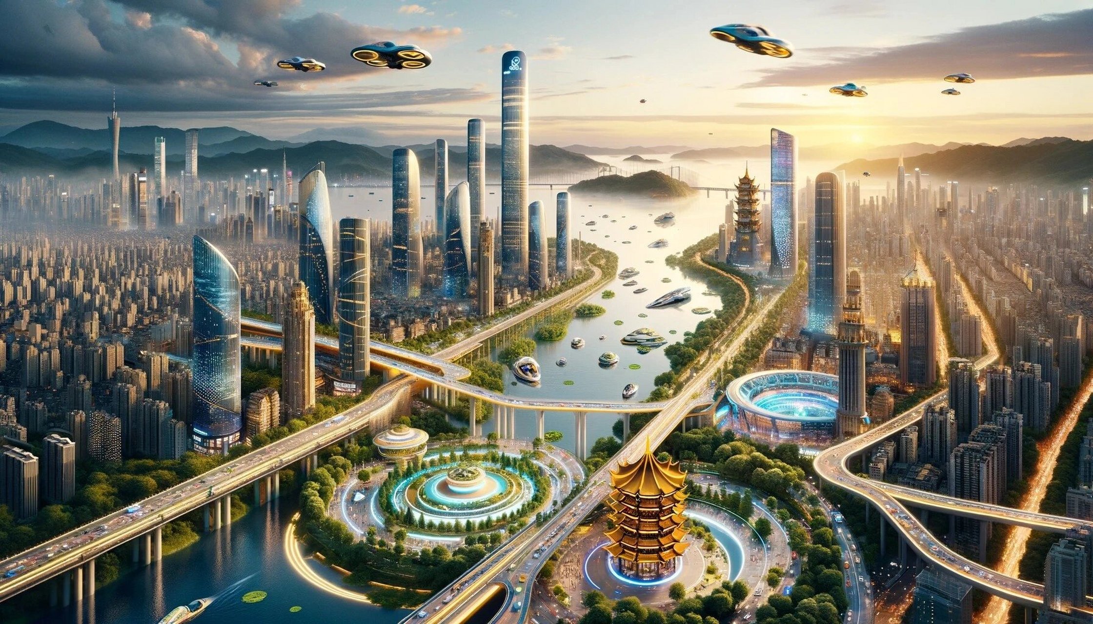 100年后的北上广深港杭汉 ai眼中的未来100后中国的一线城市, 你分得