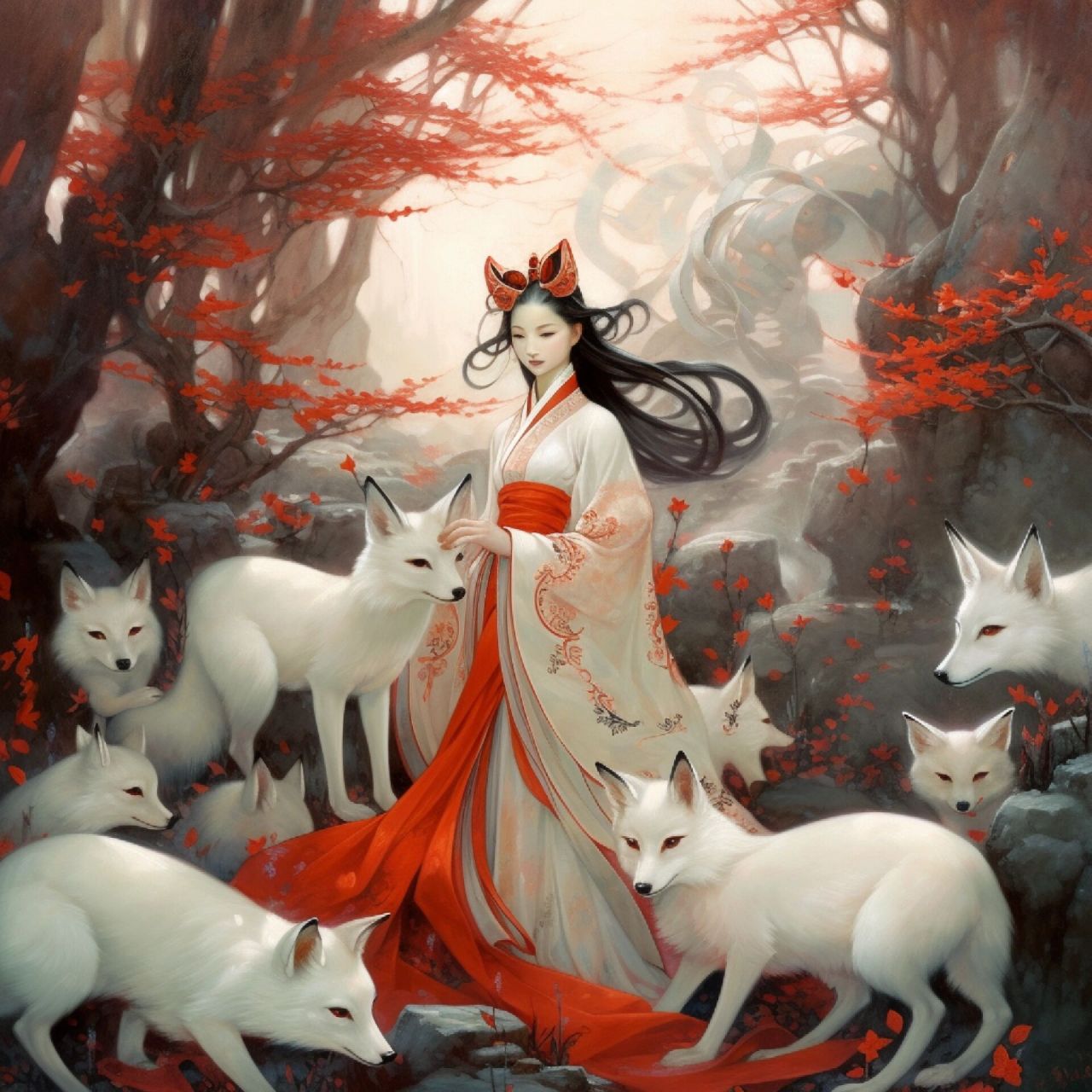 ai绘画"关键词"狐仙 狐仙春风舞翩跹,幽兰香里隐修真.