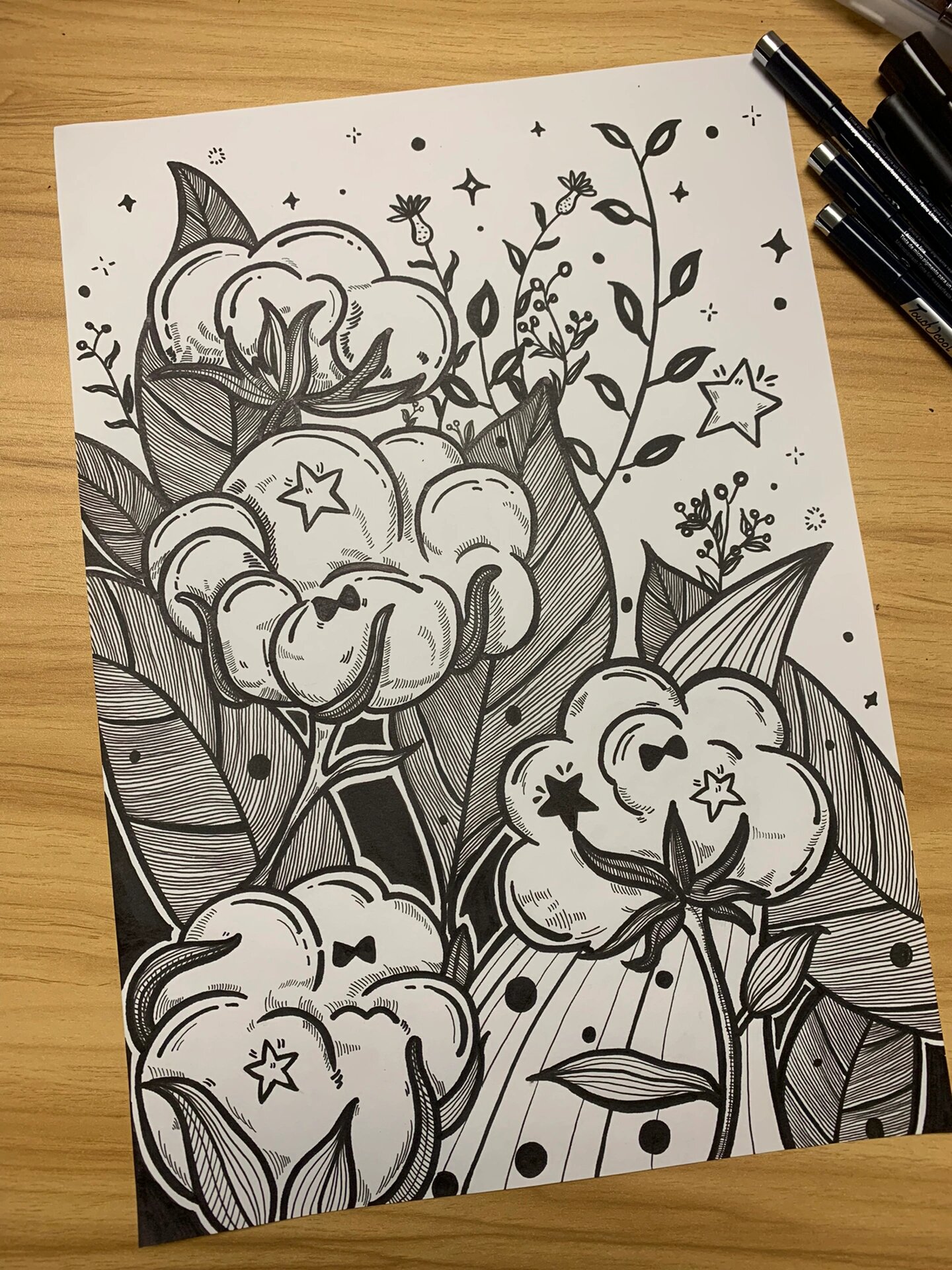 黑白手帐插画～棉花