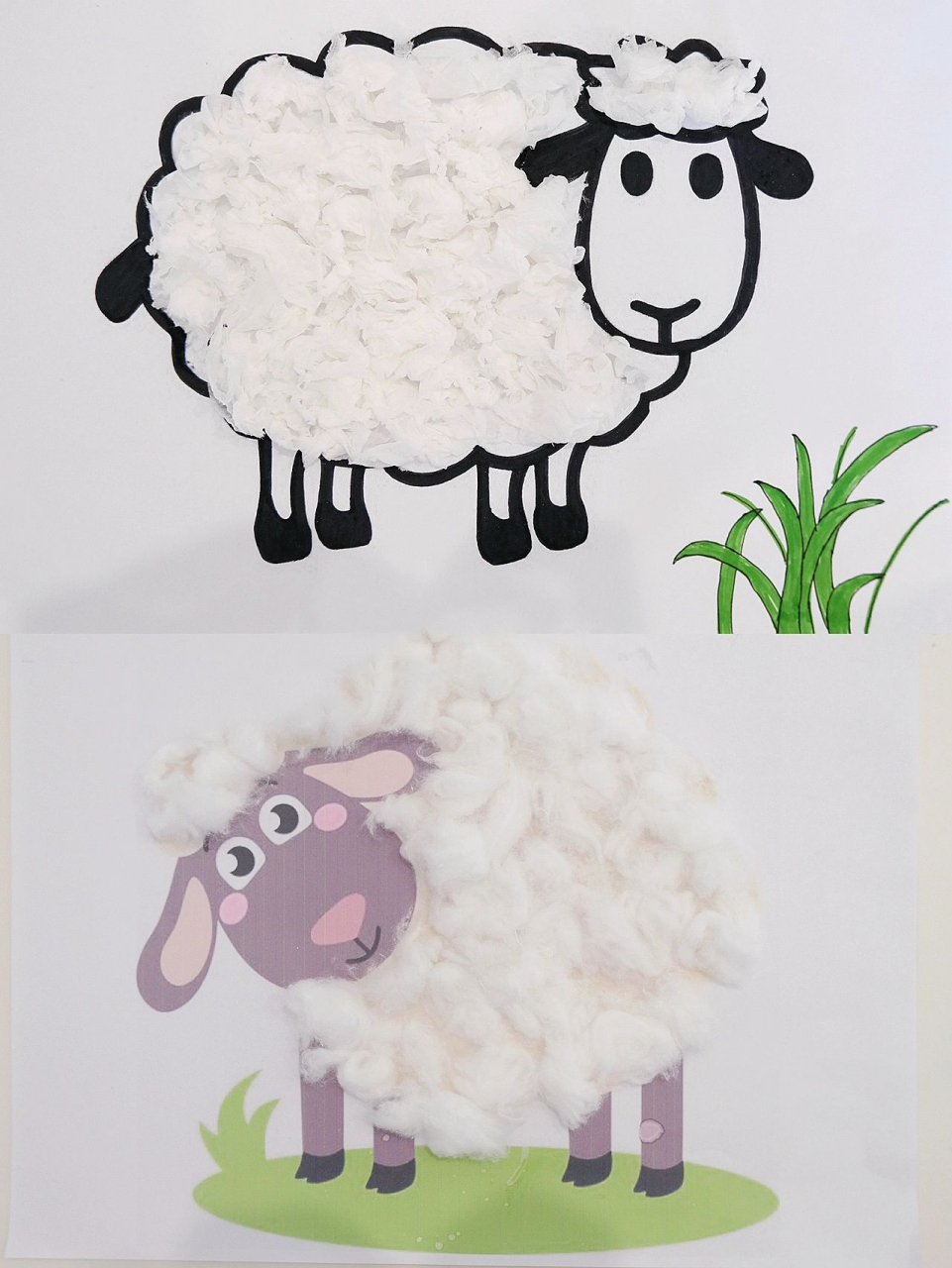 用棉花做的绵羊手工画图片