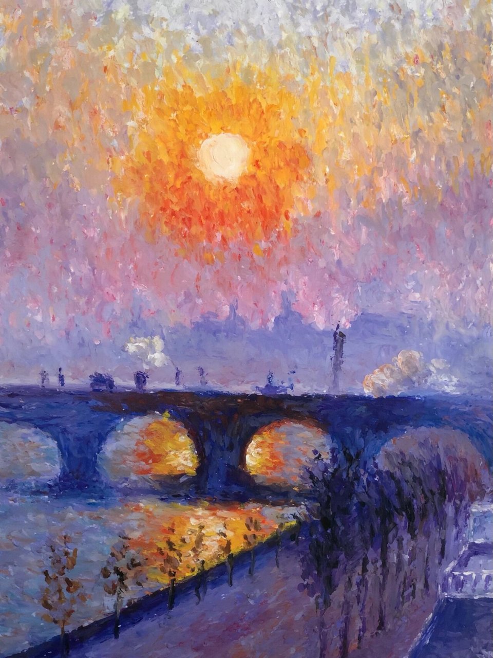 油画棒96|滑铁卢桥日落 临摹大师埃米尔·克劳斯油画作品《sunset