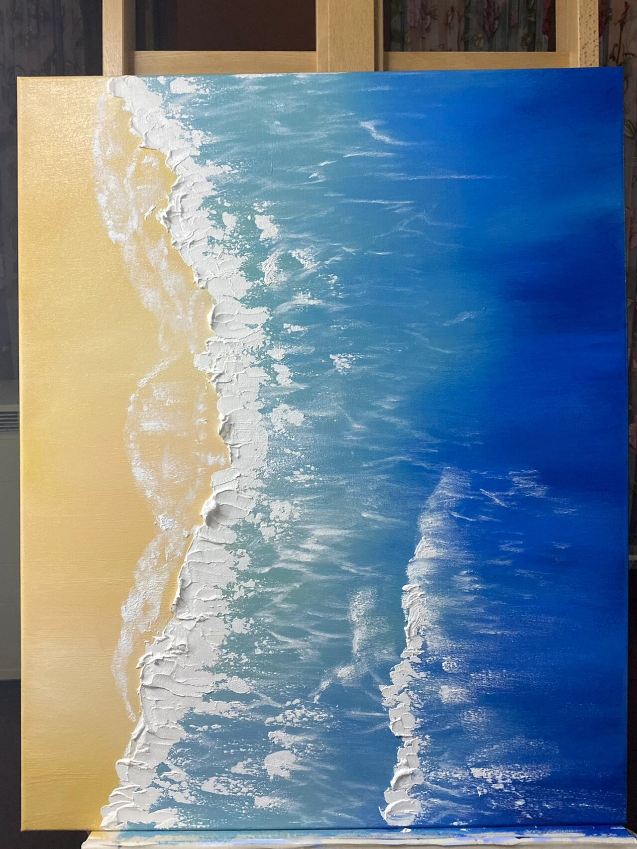 丙烯|海浪石英砂肌理画|过程77调色