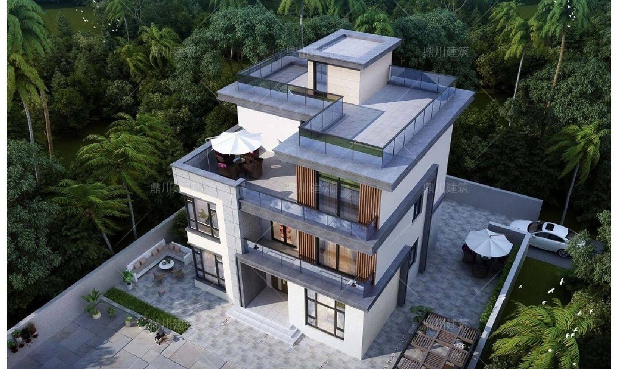 现代三层平顶别墅施工图纸及效果图 农村自建房别墅设计图,非常满意哦